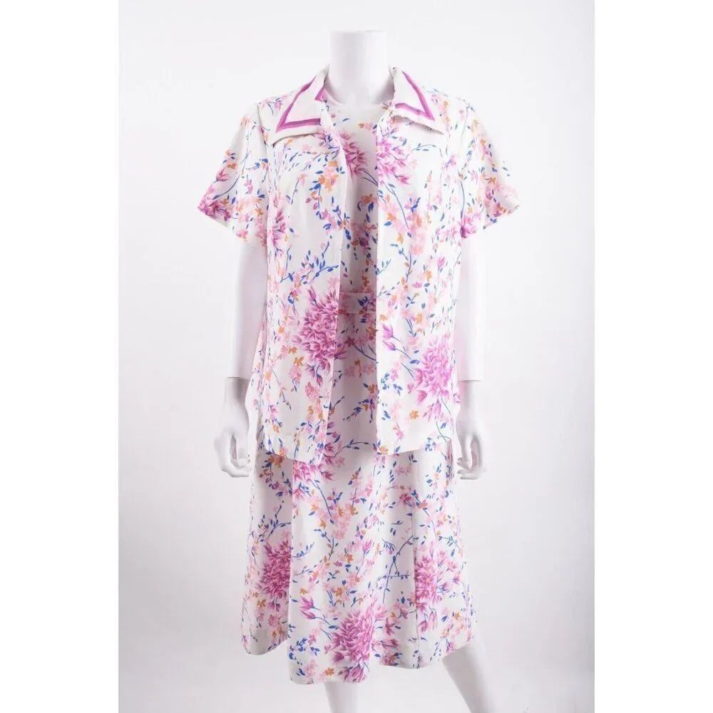 Lorac Original Womens Belted Dress & Shirt Jacket Sz 18 Multi-Color Floral White